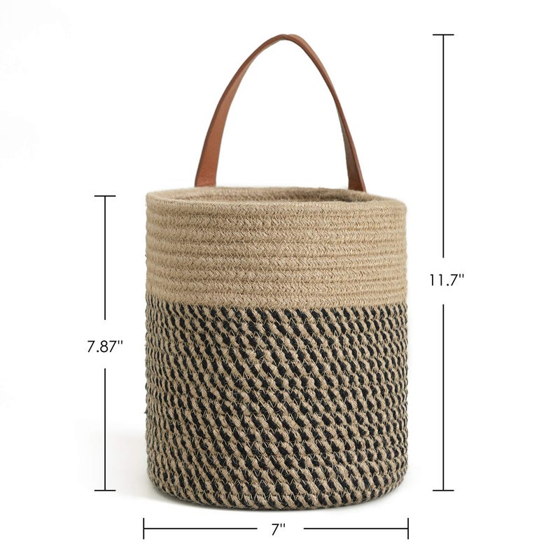 Goodpick 2pack Jute Rope Hanging Basket - 7.87" x 7" Small Woven Fern Wall Hanging Basket Flower Plants, Woven Storage, Black and Jute - Image 5